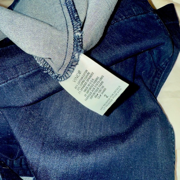VINCE $320 Cupro Denim Indigo L/S Snap Henley Stretchy Dress split hems 2  XS/S - Picture 8 of 16